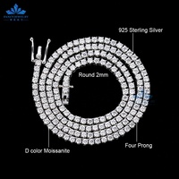 Kalung Rantai Tennis Berlian Moissanite Klasik 2/3/4mm, Perhiasan Emas Grosir Perak Sterling 925 Bertabur Kristal