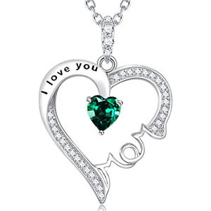 Collana con Ciondolo a Cuore in Argento 925 Placcato Rodio con Cristallo Verde 'Ti Amo' Regalo Romantico per Donne - Product Image 1