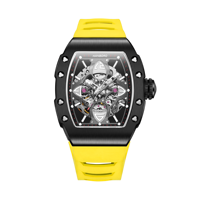 Montre mécanique automatique pour homme HANBORO King Series, design squelette trèfle, cadran en verre, bracelet en caoutchouc, mode personnalisée