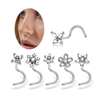 Anneaux de nez en forme de S avec fleur papillon en CZ, plaqués argent, clous de nez en acier inoxydable, bijoux de piercing pour narine, collection Maina, vente chaude