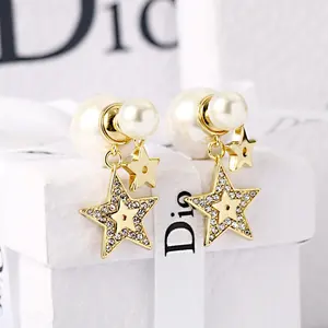 Luxury Designer Earrings Famous Brand D Star Pearl Stud Earring Gold Plated Fashion Jewelry Diamond Women Accessories