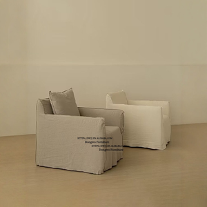 Fauteuil simple en tissu de <span class=keywords><strong>lin</strong></span> <span class=keywords><strong>blanc</strong></span> de style nordique <span class=keywords><strong>japonais</strong></span>, design amovible et lavable, meubles pour salon et balcon - Product Image 2