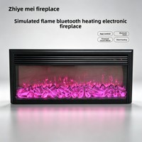 Cheminée électrique encastrée à flamme simulée avec télécommande via application pour sons de bois de chauffage crépitants et musicaux