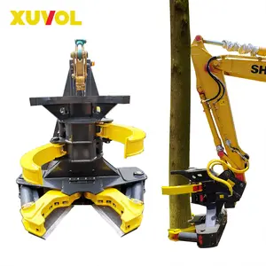 XUVOL Tree Shear attachment for excavator feller bunchers double cylinder forest machinery felling heads rotating log grapple