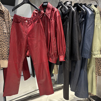 Pantalon en cuir rouge rétro pour femmes, pantalon large en cuir de qualité supérieure, pantalon en peau de mouton véritable