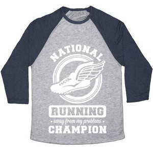 National Running Away From My Problems Champion T-shirt de baseball unisexe en tissu mélangé - Product Image 4