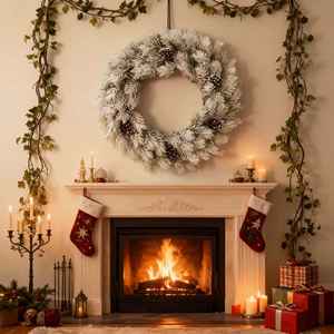 Couronne de Noël artificielle de style américain, grande, en plastique blanc, modèle Jiasheng 09806, faite à la main, avec des cônes de pin, pour la décoration de la <span class=keywords><strong>porte</strong></span> d'entrée - Product Image 1