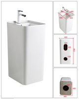 Lavabo sur pied en céramique blanc brillant monobloc, directement de l'usine, pour hôtel, appartement, salle de bain
