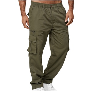 New <b>Men's</b> Casual Multi-Pocket Lightweight Polyester Straight <b>Overalls</b> Colored Washed Hiking Trousers Mid Waist Outdoor Use - Product Image 1
