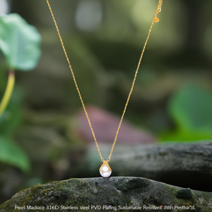 Pearl <b>Necklace</b> 316L Stainless Steel PVD Gold Plating Sustainable Resistant <b>Chain</b> With Pearl Pendant - Product Image 3