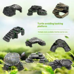 Plateforme de basking pour reptiles, tortues, araignées, hamsters, lézards, geckos, serpents, avec cachette décorative de style dessin animé pour la reposée et l'alimentation - Product Image 1
