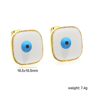 ต่างหูแบบติดหู ธีมดวงตา รูปทรงสี่เหลี่ยม โลหะผสมสังกะสีชุบทอง เครื่องประดับแฟชั่นสตรี ดีไซน์การ์ตูนหลากสี - Product Image 3