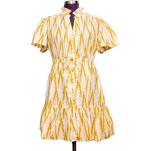 Robe Courte en Coton Indien à Col Rond, Coupe Trapèze, Motif Floral Écologique, Décoration Boutonnée, Décontractée, Sexy, Manches Courtes, Lavable - Product Image 1