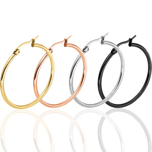 Boucles <span class=keywords><strong>d</strong></span>'Oreilles Tendance en Acier Inoxydable Plaqué Or 18 Carats Légères Hypoallergéniques, Grandes Créoles Ouvertes Bijoux - Product Image 1