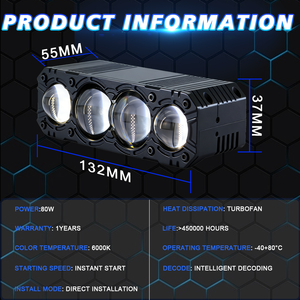 LELANPU Proyector LED de 4 pulgadas para coche/motocicleta, 80W, 4 lentes, luz de trabajo, con DRL de 7 pulgadas, luz alta láser amarilla, 4x4, 5 pulgadas, solo caja - Product Image 2