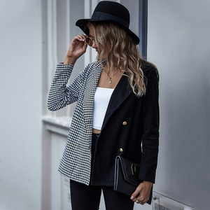 OEM Women Apparel Double-breasted Casual Coat Patchwork <strong>Check</strong> <strong>Ladies</strong> Suit blazer Women's <strong>Jacket</strong> - Product Image 1