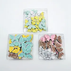 Laser Small Flakelet Colorful Wood Cartoon Butterfly Shapes Crafts Kids Gift Easter Decoration
