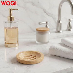 Jabonera Redonda Pequeña de Bambú Ecológica y Natural WOQI, Bandeja Autodrenante para Encimera, Origen Shandong, para Baño y Cocina - Product Image 6