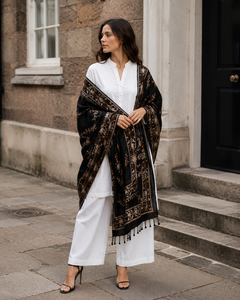 Premium Embroidered Digital Print Floral Viscose Shawl Long Fringe Soft Warm Breathable Reversible Traditional Winter Wrap - Product Image 4