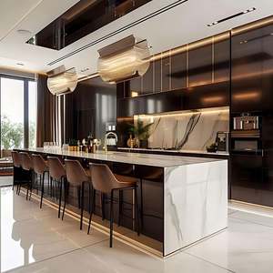 Gabinetes de Cocina Modulares Modernos de Lujo Ligero, Gabinetes de Color Sólido con Acabado Brillante sin Pintura, con Diseño de Isla de Cocina - Product Image 5