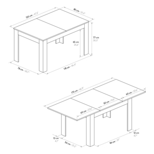 <b>Extendable</b> <b>Dining</b> <b>Table</b> 120x80 Cm <b>Rustic</b> Oak Melamine Finished Internal Use - Product Image 6