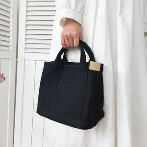 2024 New Trend Mini Cute Canvas Double Layer Tote Bags Wholesale Custom Office Bag Simple Handbag for Girls
