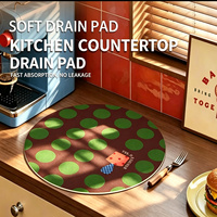 Tapis de cuisine en cuir Nappa PVC à pois circulaires, tapis de drainage en cuir pour table, tapis de cuisine absorbant l'eau, tapis de style rétro et original