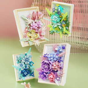 MJ13061 Cadre Photo Fleur Plante Rose Bleu Briques Enfants Modèle Blocs de Construction Assemblé Jouets Romantique Cadeau de Saint Valentin - Product Image 2