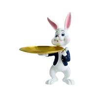 Fabricant de statues personnalisées de lapin serveur en polyrésine, figurine décorative de lapin blanc porte-clés, artisanat en résine