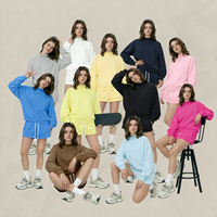 Ensemble 2 pièces pour femme : Sweat-shirt à col montant uni et short à cordon de serrage, coupe ample, style streetwear, survêtement de sport