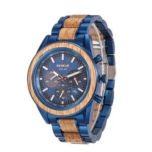 Cronógrafo de acero inoxidable para <span class=keywords><strong>hombre</strong></span>, nuevo diseño de madera, relojes alimentados por energía <span class=keywords><strong>Solar</strong></span> - Product Image 2