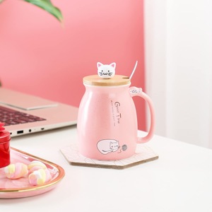 Mug Couvercle et Cuillère Couple Cartoon Chats Tasse à Lait Nouveau Design Mignon avec 3D pour Femmes Filles Enfants Mugs Chat Céramique Chat Fête en Bois - Product Image 5