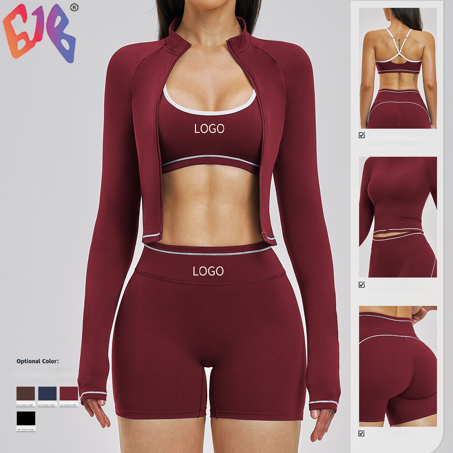 Women Color Block Naked Feel Yoga Set Fitness Gym Running Outdoor Workout Three Piece Outfit
