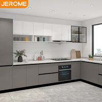 Meubles de cuisine modulaires Jerome à assembler soi-même, armoires de cuisine en MDF laqué gris, meubles de cuisine en bois massif