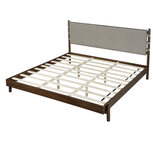 Cadre de lit plateforme en tissu taille King avec tête de lit, design moderne du milieu du siècle, réglable et convertible, gris clair, mobilier de chambre - Product Image 3