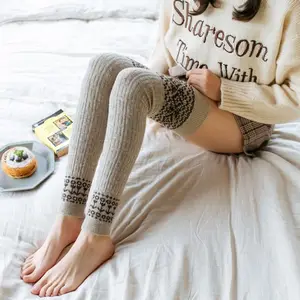 Boho Knit Wol Blend Patroon Over Knie Hoge Lange Footless Sokken Boot Manchet Been Warmer Sokken Voor Vrouwen