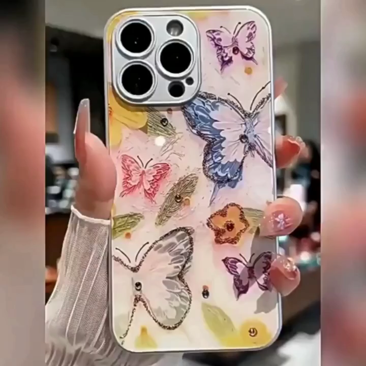 Many Smile Butterfly Printing Glass PC TPU Mobile Phone Back Cover