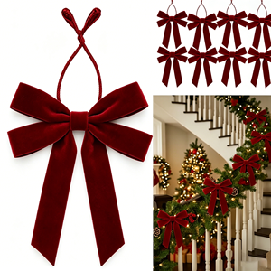 Attaches personnalisées pour guirlandes de Noël, grands nœuds en velours réutilisables pour couronnes de Noël, pour décorations de balustres intérieures et extérieures - Product Image 2