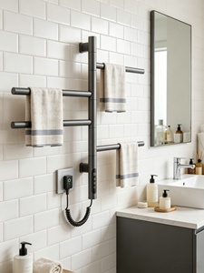 Sèche-serviettes électrique à bras pivotant de technologie italienne, <span class=keywords><strong>noir</strong></span> <span class=keywords><strong>mat</strong></span>, anti-corrosion, pour salle de bain - Product Image 3