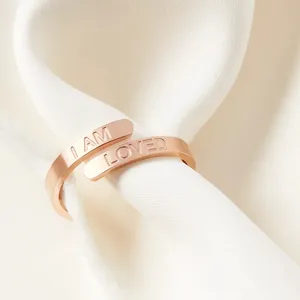 خاتم مجوهرات تأكيد رائع خاتم رسالة محفور حسب الطلب لخواتم ذهبية وفضية وذهبية قابلة للتعديل