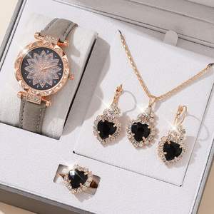 <span class=keywords><strong>Montre</strong></span> à cadran <span class=keywords><strong>lotus</strong></span> et ensemble de bijoux en forme de cœur pour femme, collier, boucles d'oreilles, bague en cristal de luxe, coffret cadeau - Product Image 6