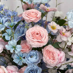 Fleurs artificielles réalistes en soie bleue et rose clair, hortensias et roses, pour la décoration de fond de mariage, accessoires de rentrée scolaire - Product Image 3
