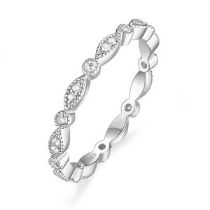 S 925 Sterling Silber Damen Ehering Zirkonia Marquis & Round Milches Voll gestapelter ewiger Ring für Frauen - Product Image 1