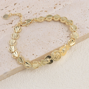 Pulsera de Cadena de Tenis H802 para Mujer, Diseño de la Suerte Número 15, Chapada en Oro de <span class=keywords><strong>14K</strong></span> y 18K, Joyería Geométrica de Bronce Relleno de Oro para Cristianos - Product Image 4