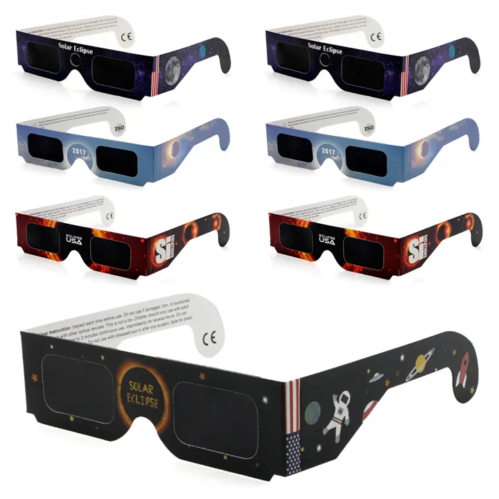 AAS 승인 핫 세일 ISO 12312 인증 일식 보기 안경 사용자 정의 인쇄 종이 일식 안경 2024