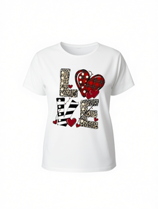 T-Shirt da Donna in Puro Cotone a Maniche Corte con Stampa a Pois e Righe, Casual per San Valentino, Girocollo, Vestibilità Regolare - Product Image 1