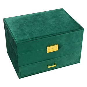 Bán Buôn Tùy Chỉnh Kim Loại Khóa Gấp Nhung Đồ Trang Sức Lưu Trữ Quà Tặng Trường Hợp Sang Trọng Màu Xanh Lá Cây Lớn Bilayer 1 Ngăn Kéo Hộp Đồ Trang Sức Tổ Chức - Product Image 2