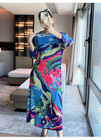 Nouvelle robe plissée imprimée style Miyake pour femme, manches longues, élastique, décontractée, pour le bureau, robe midi, en stock