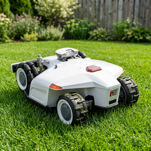 Tondeuse à gazon robotisée électrique DC légère blanche avec bouton d'arrêt rouge, modèle X, toute neuve, fabriquée en Chine - Product Image 2