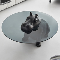 Table basse hippopotame au design animal contemporain moderne en verre trempé rond à prix d'usine pour table à thé de salon